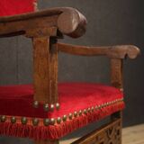 Antique Italian Walnut Armchair With Red Fabric From 19th Century