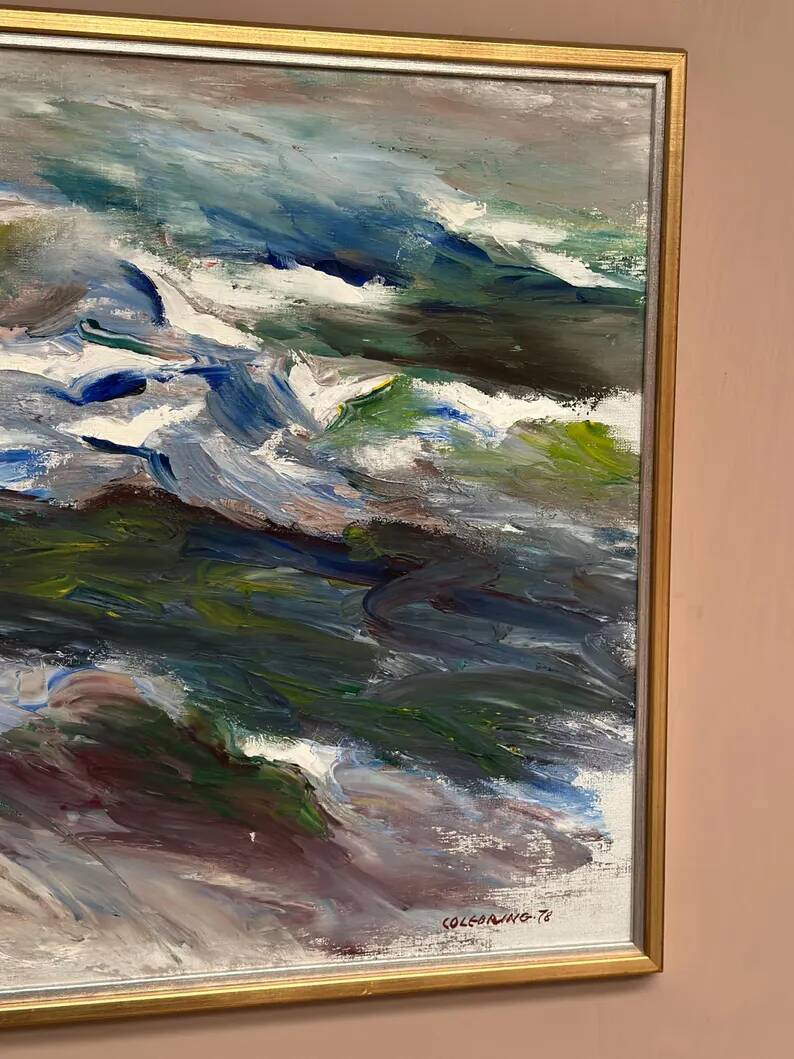Large Original Swedish Oil on Canvas – “Abstract Composition” by Johny Colebring – 1978 – Signed – Vintage & Framed – 83×73 cm