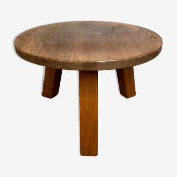 Solid oak round brutalist coffee table, Dutch 1960s