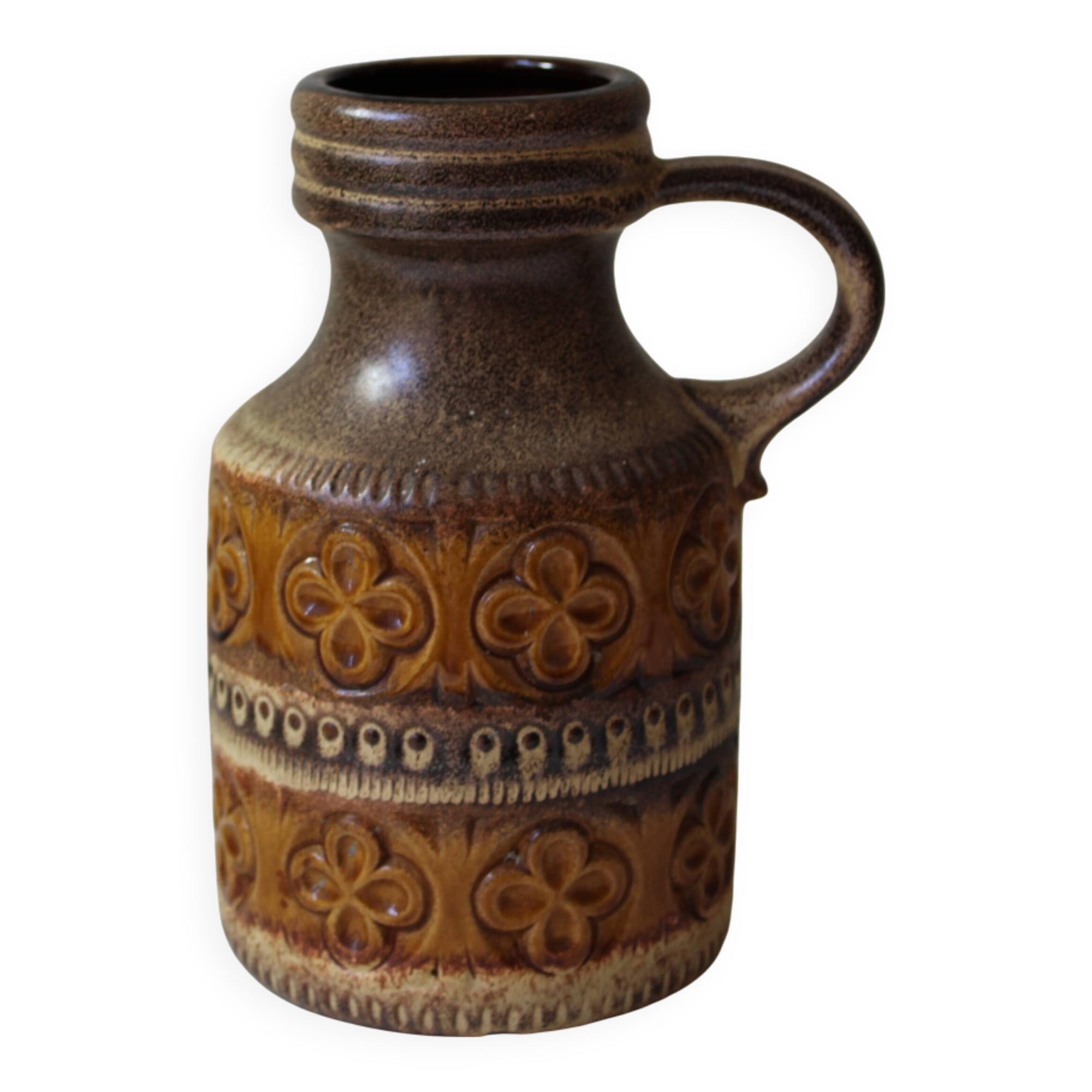 Vintage West Germany vase with handle and brown flowers