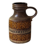 Vase West Germany à anse et fleurs marrons vintage