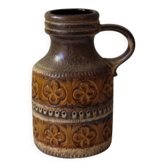 Vase West Germany à anse et fleurs marrons vintage
