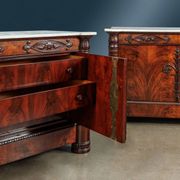 Restored antique buffets in chestnut, mahogany, and marble, 19th century.