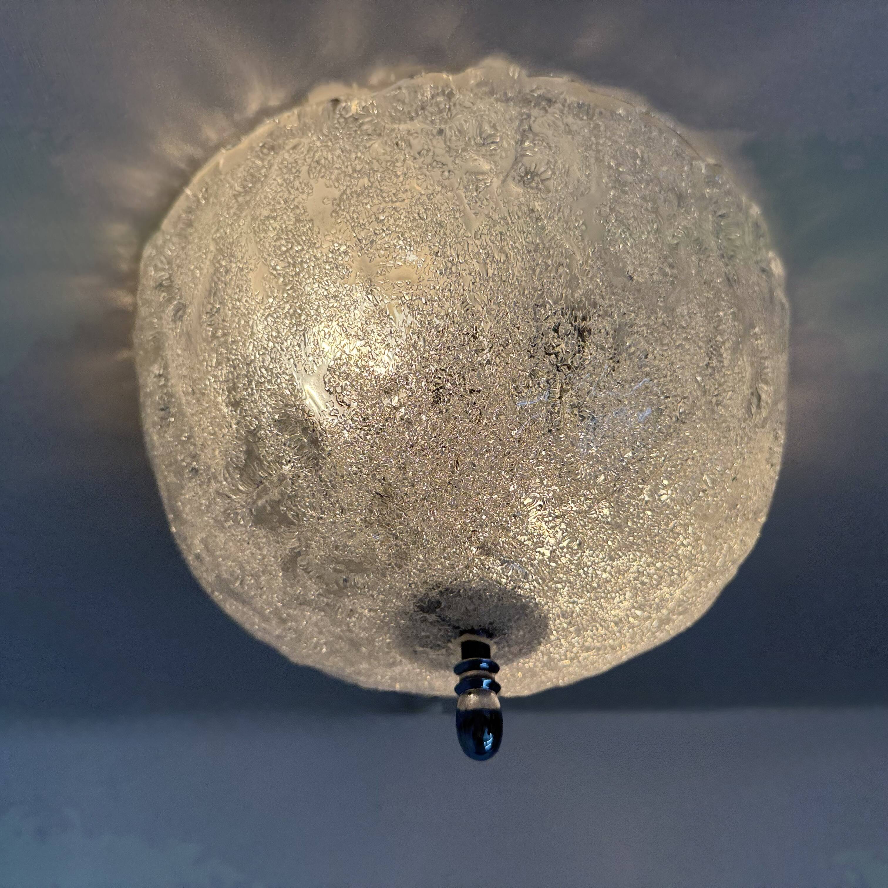 Vintage frosted ice glass ceiling lamp , 1970s