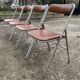 4 folding chairs chromed metal and Skaï fawn 1970