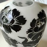 Asian-inspired opaline glass vase, with black floral motifs inclusions