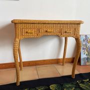 Rattan console desk with curved legs, 1970s