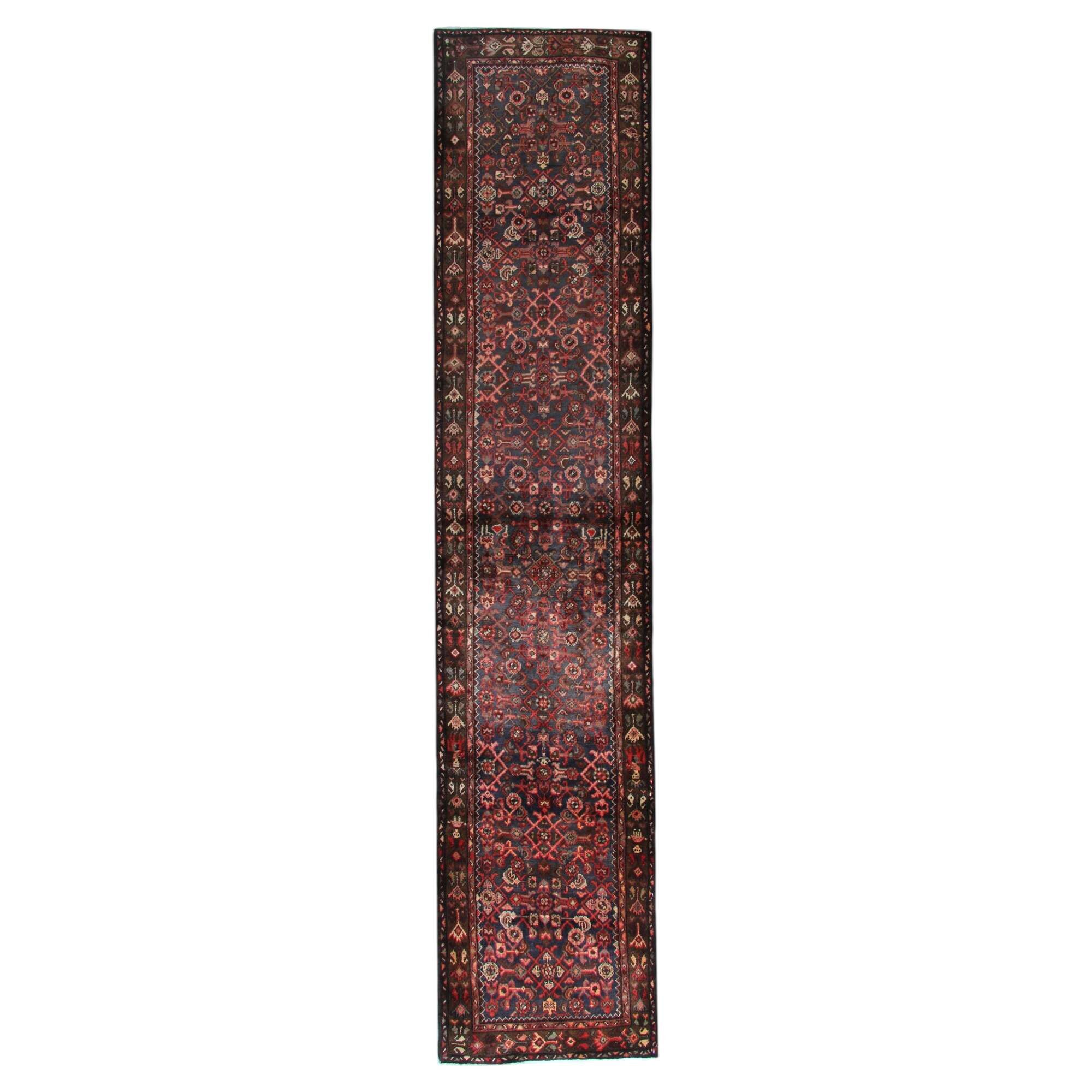 Vintage Oriental Herati Wool Runner Rug, Handwoven Long Hallway Carpet, 87 x 420