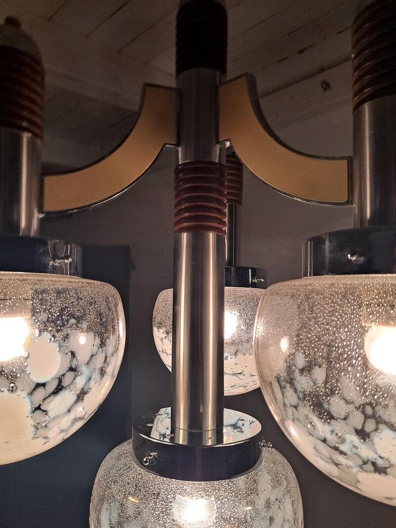 Large Italian Mid Century  Chandelier Pendant Murano Glass