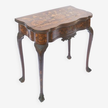 Chippendale George III style card table with rich marquetry decoration