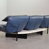Vico Magistretti 3-Seat Flexible Cassina Blue Leather 'Veranda' Sofa, Italy