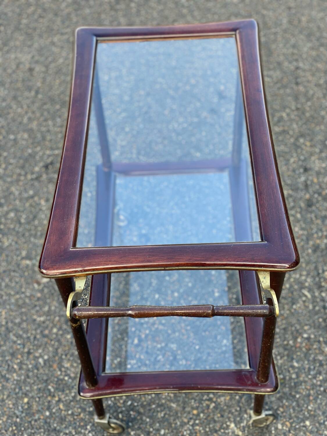 Vintage glass and rosewood Lacca style serving trolley