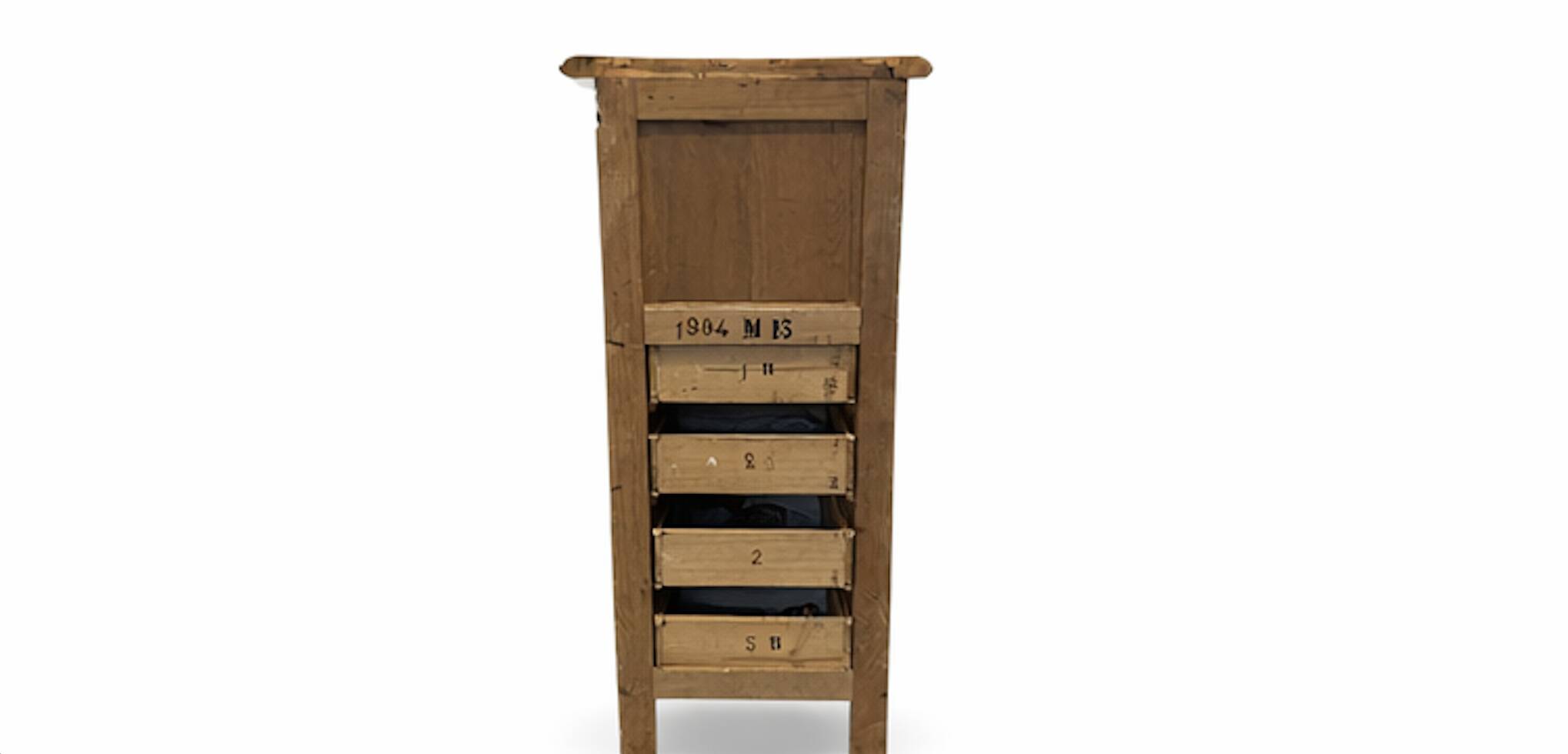 Antique patinated chest of drawers – 5 drawers – oak parquet top