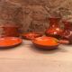 Old vallauris service 7 pieces empty pitchers pocket ceramic orange #a996