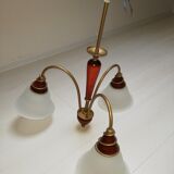 Lustre 3 branches en opaline et bois