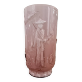 Art deco french pink glass vase with chinese scene in ombre effect from verlys, 1940s