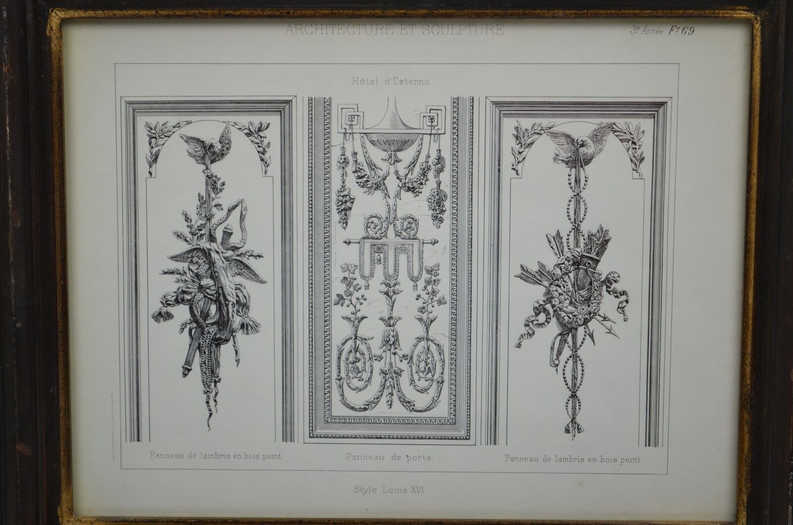 Room framed under glass "architecture and sculpture Louis XVI"