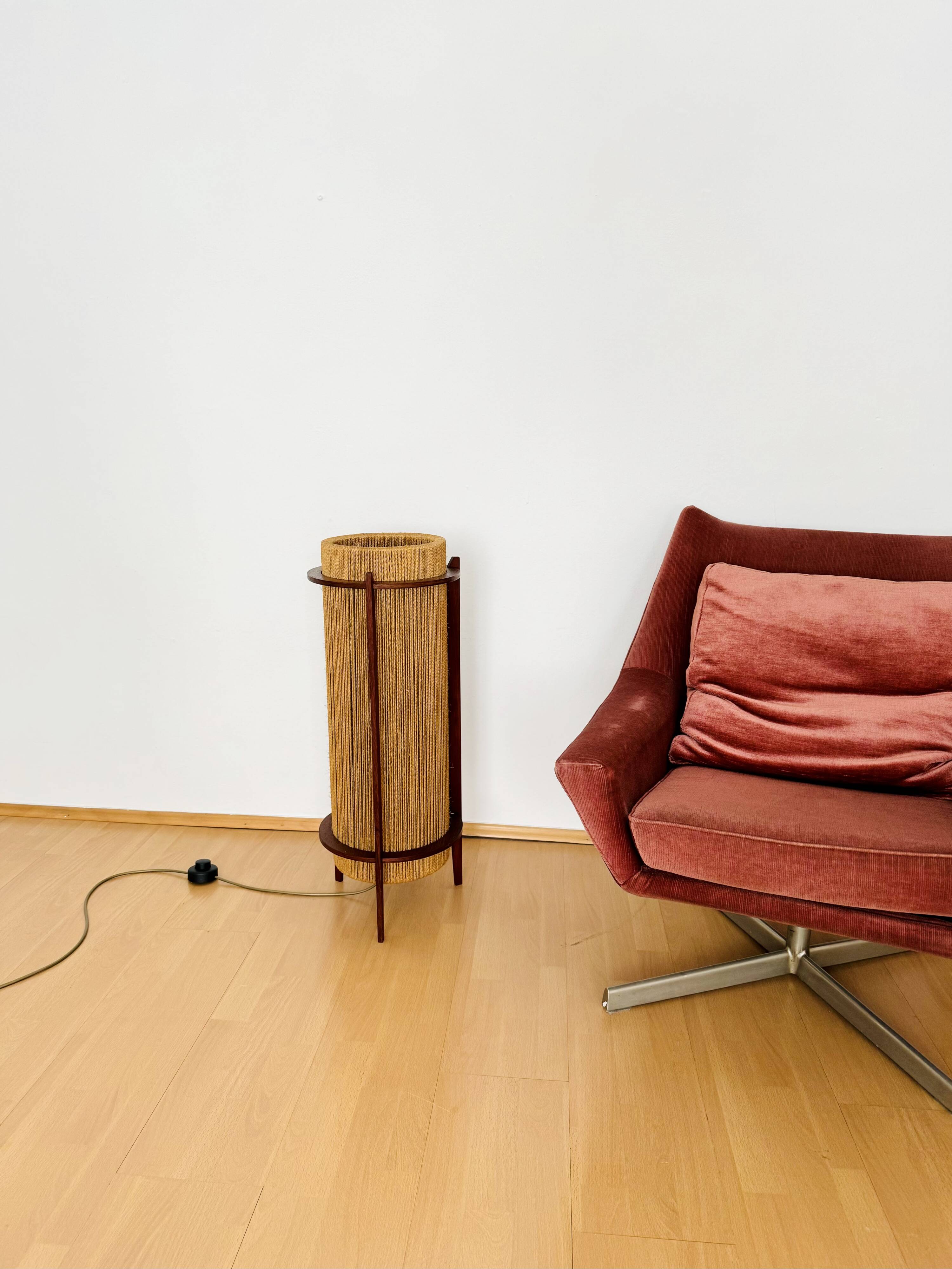 Danish Sisal and Teak Floor or Table Lamp by Ib Fabiansen for Fog and Morup