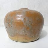 Ancien vase boule en grès texturé design brutaliste vintage signé