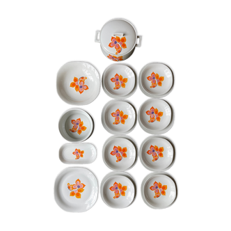 full service porcelain Masse Surget at Mehun vintage dish 1970 orange