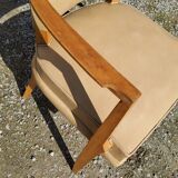 Office armchair from the 50s in beech tinted sycamore and moleskine