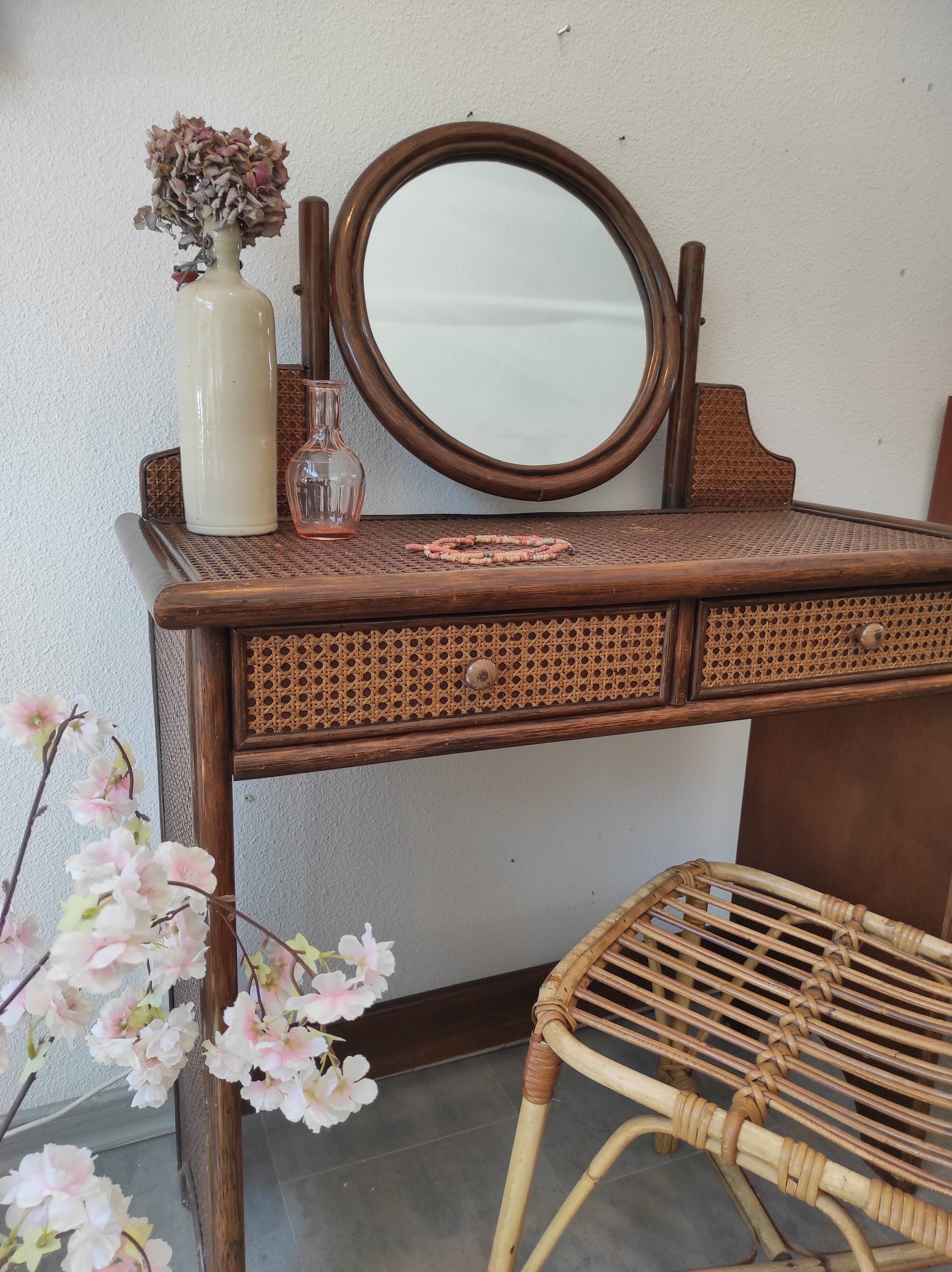 Coiffeuse rotin et cannage