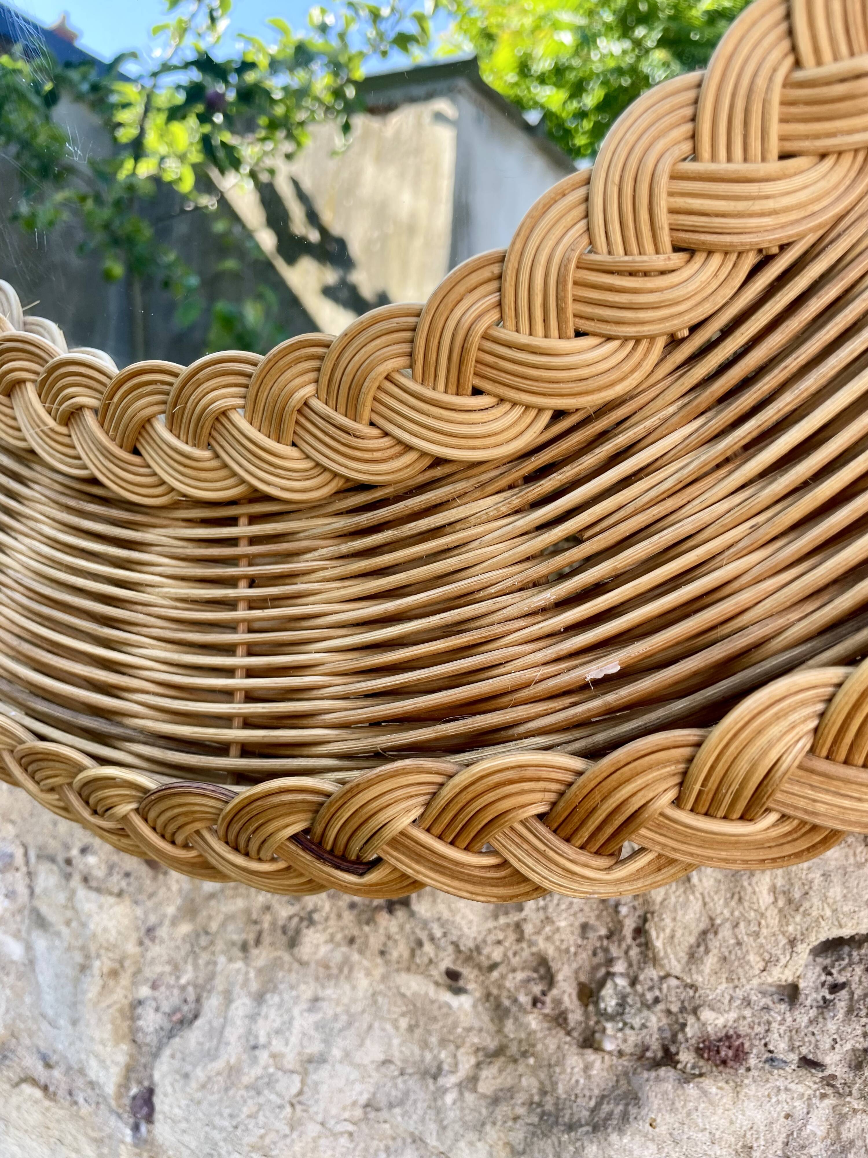 50s woven wicker mirror