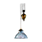 Suspension monte et baisse en laiton, abat jour en verre #holophane