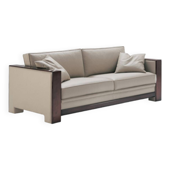 Hugues Chevalier Charleston sofa Leather Beige and lacquered wood