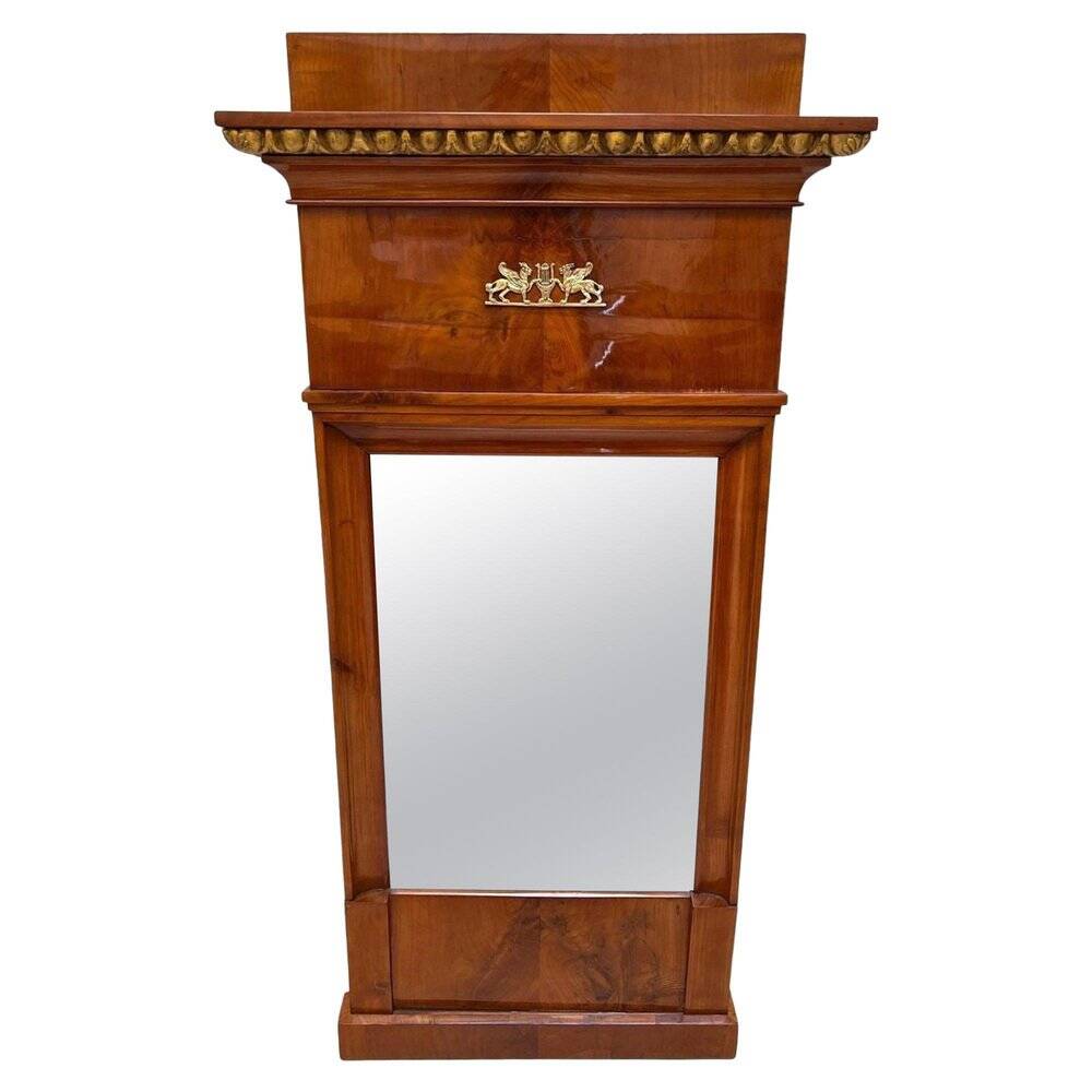 Biedermeier Cherry Wall Mirror with Brass Decor, South Germany, 1820s