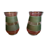 Pair of green and red granite glass vases typical of the 1950s