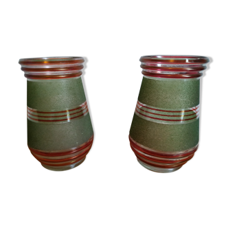 Pair of green and red granite glass vases typical of the 1950s