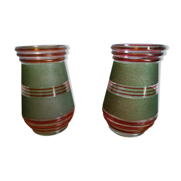 Pair of green and red granite glass vases typical of the 1950s