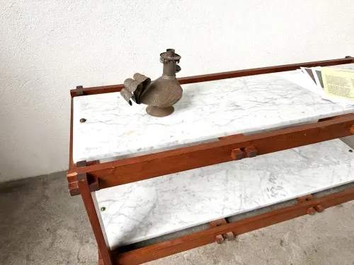 Italian modernist shelf in teak and Carrara marble, 1950s