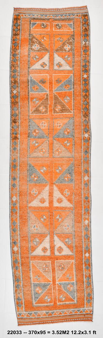 3x12 Rug For Laundry Orange Turkish Vintage Runner Rug, 95x370Cm SK 22033