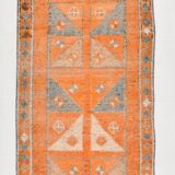 3x12 Rug For Laundry Orange Turkish Vintage Runner Rug, 95x370Cm SK 22033