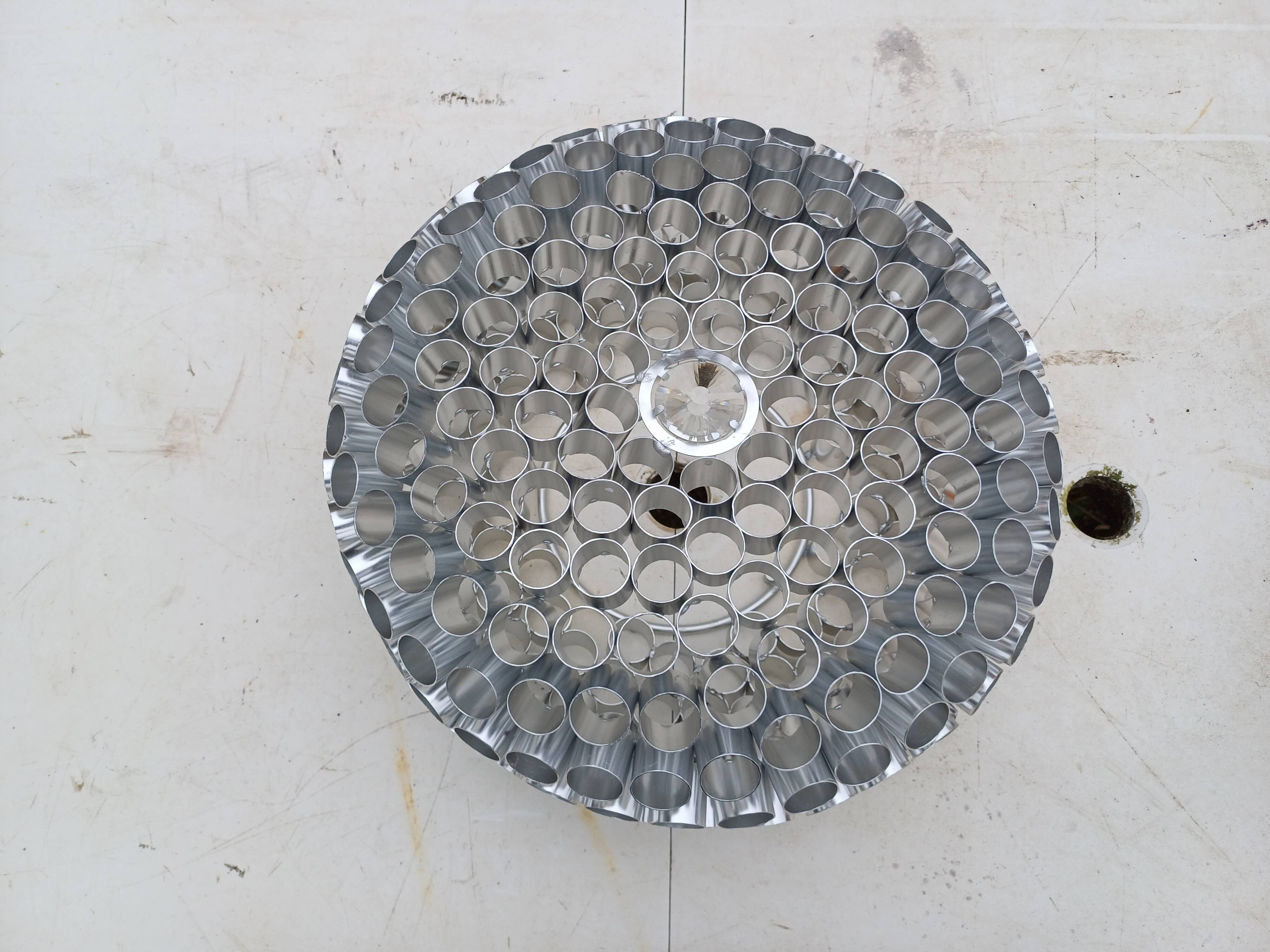 Vintage aluminum + glass pendant light