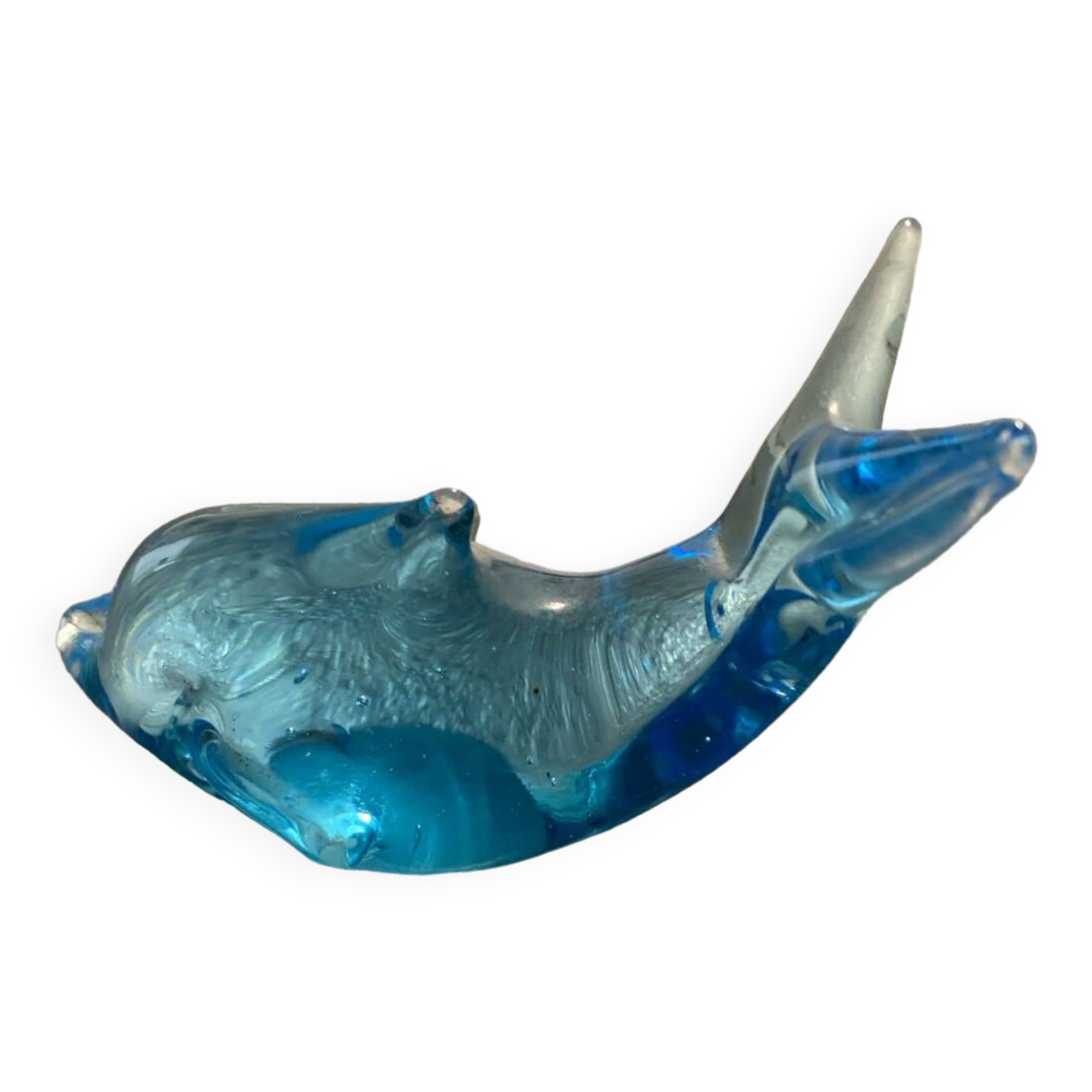 Presse-papier dauphin en verre bleu