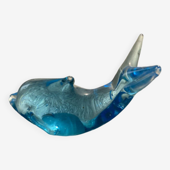 Blue Glass Dolphin Paperweight