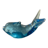 Presse-papier dauphin en verre bleu