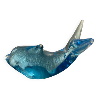 Blue Glass Dolphin Paperweight