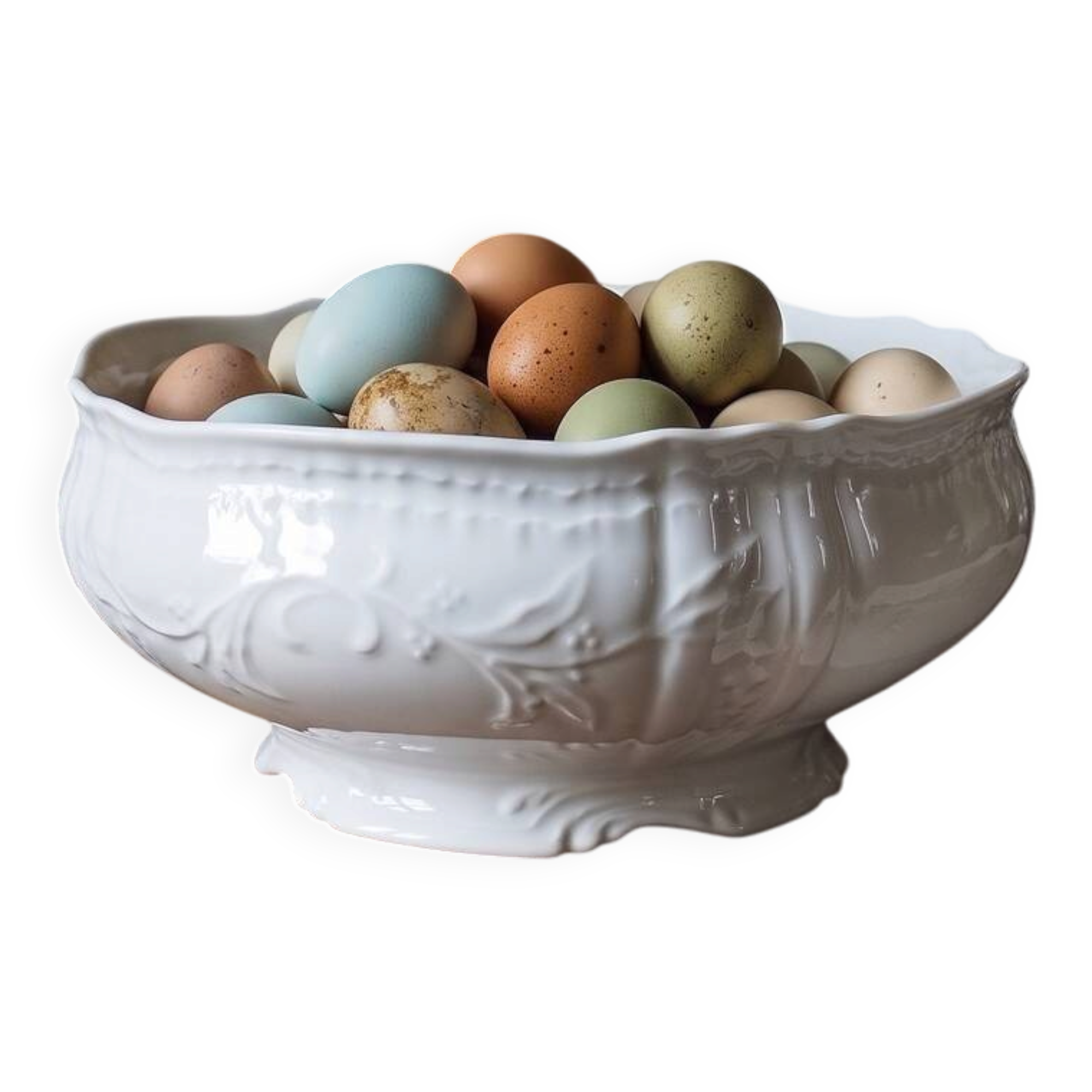 Vintage large salad bowl attributed to Bernardaud, Louvre model, Limoges porcelain.