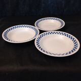 Trio of hollow earthenware plates ''Oxford Brazil'' Blue Checkerboard patterns