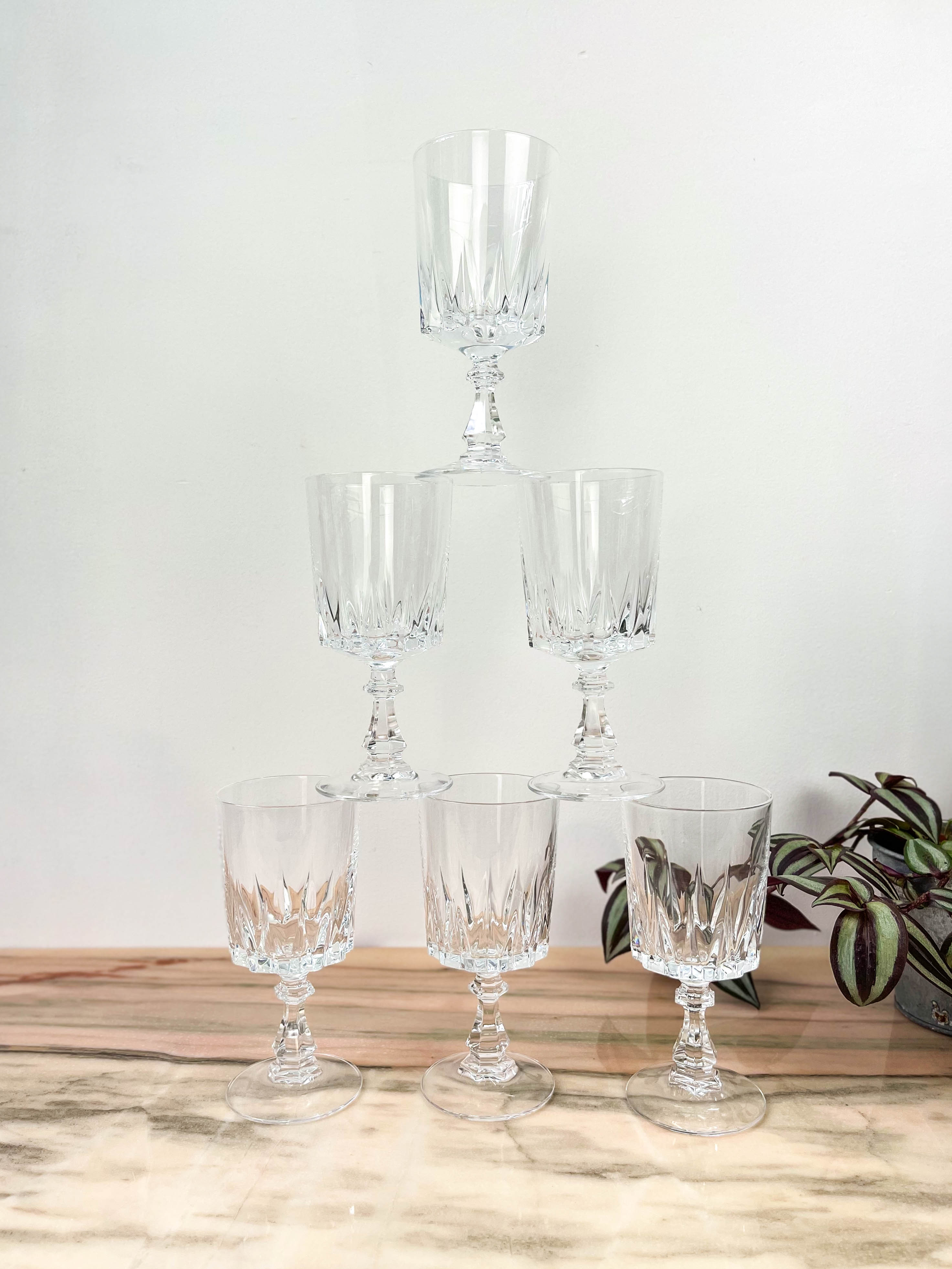 6 Arques crystal water glasses, Louvre model