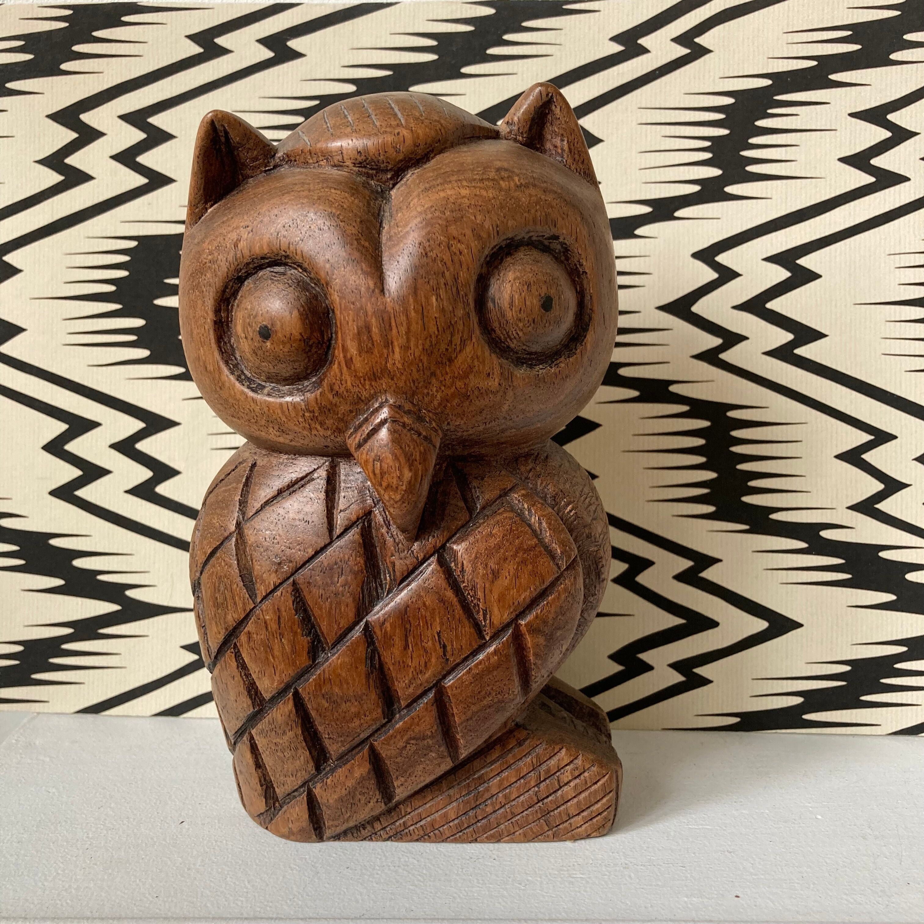 Owl in carved wood