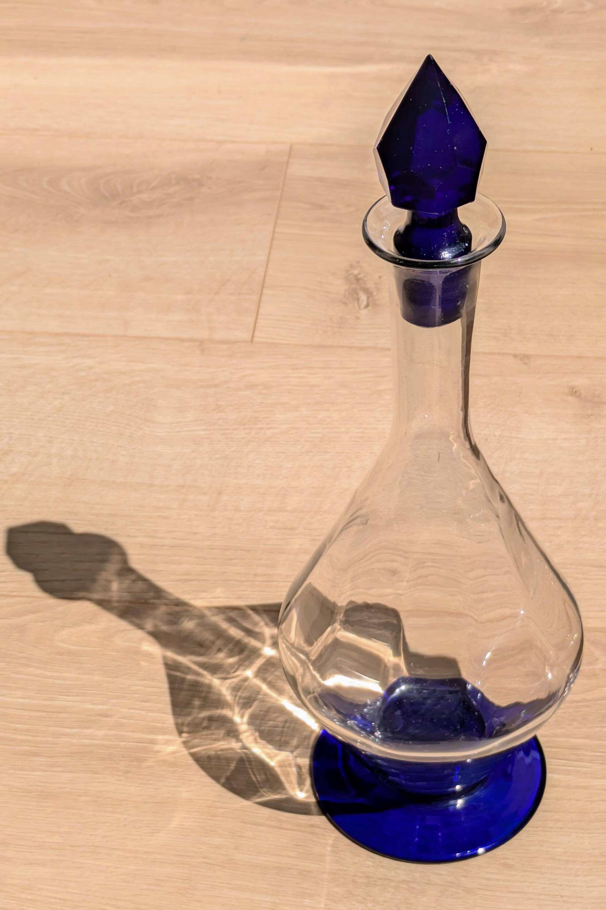 Elegant Two-Tone Carafe - Blown Glass White & Cobalt Blue - Murano Style