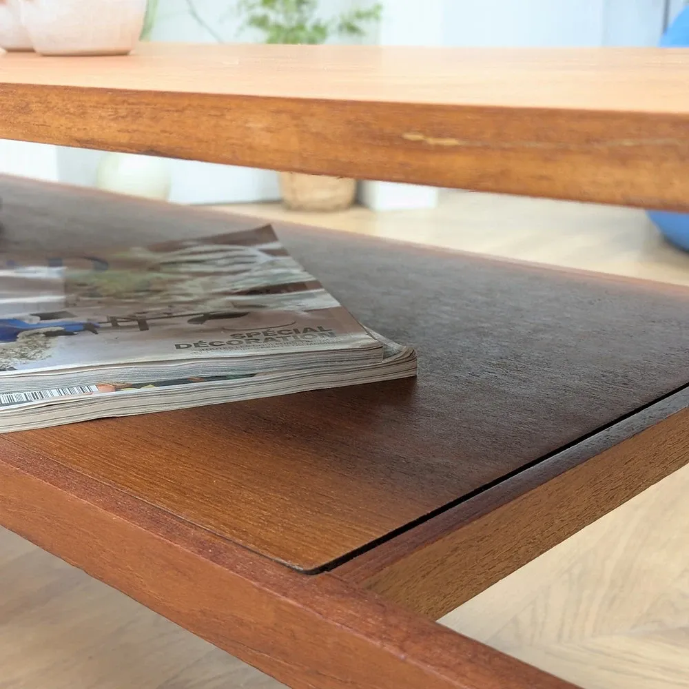 Table basse scandinave teck double plateau