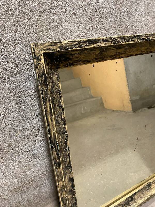 Vintage black and white wooden mirror