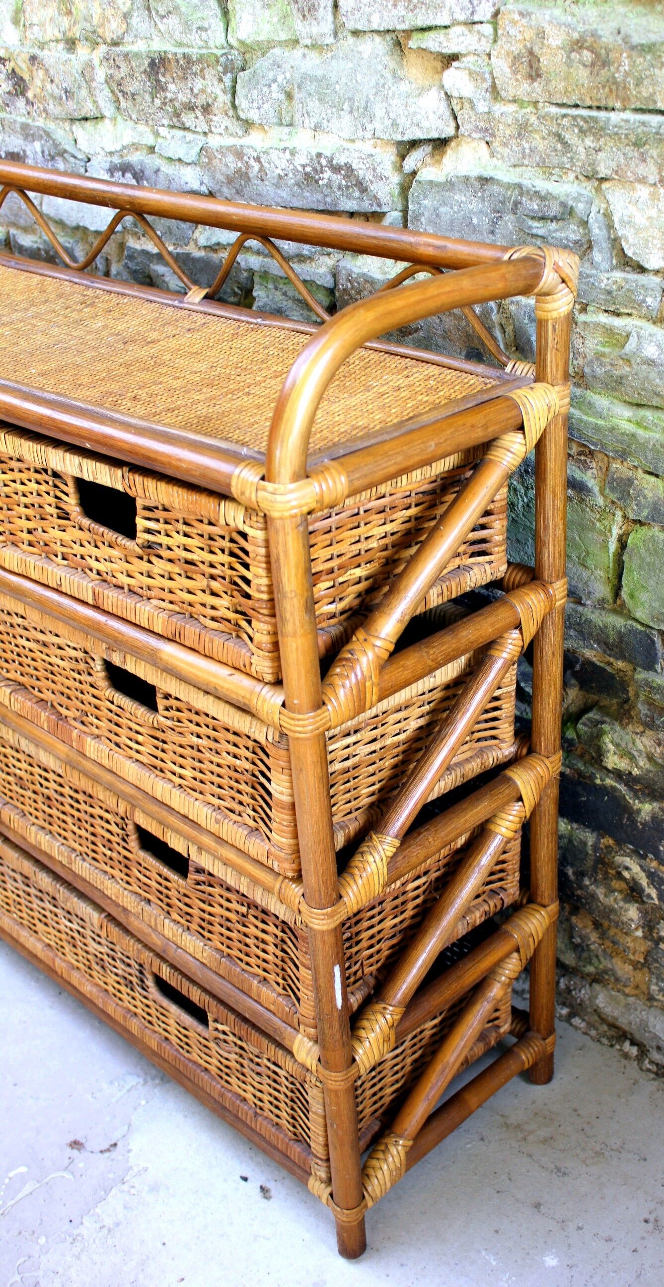 Rattan furniture and wicker vintage chest of drawers chiffonnier 70s