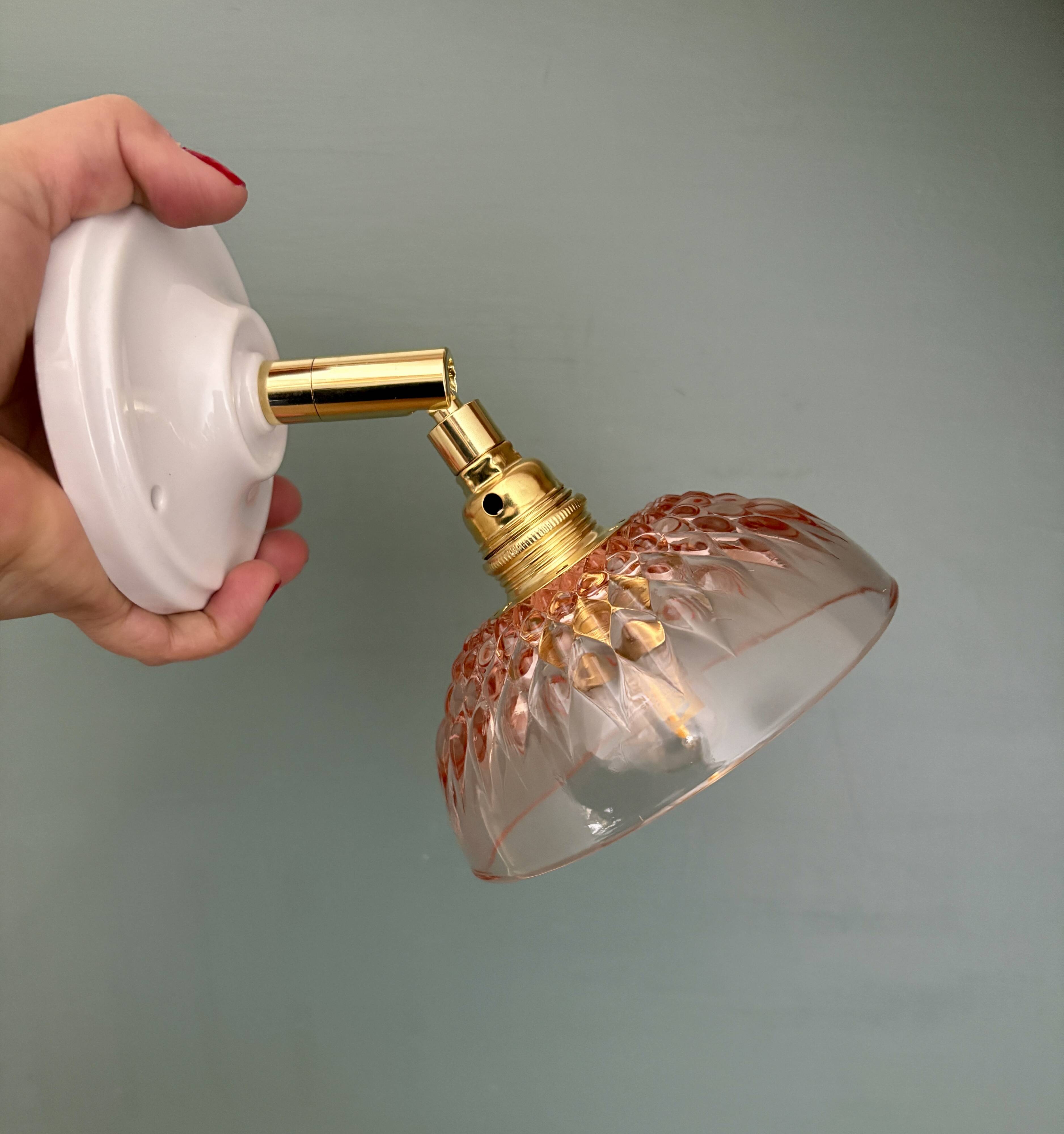 Vintage pink glass lampshade - tableware collection